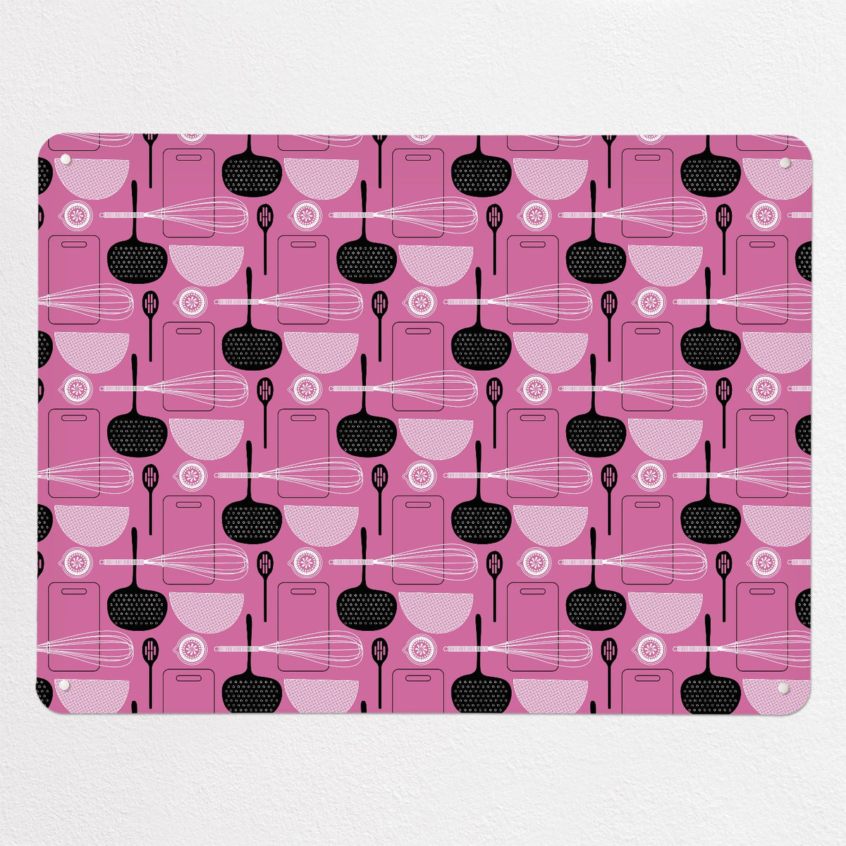 Utensils Repeat Pattern magnetic notice board in Pink, large size, 100 × 75 cm