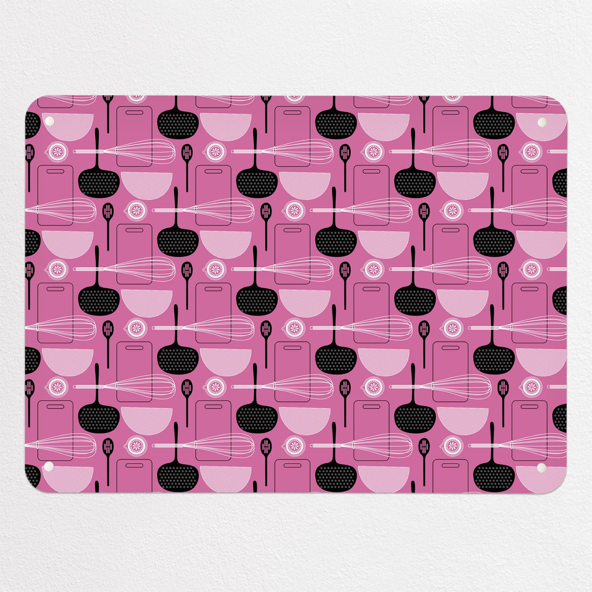 Utensils Repeat Pattern magnetic notice board in Pink, medium size, 75 × 55 cm
