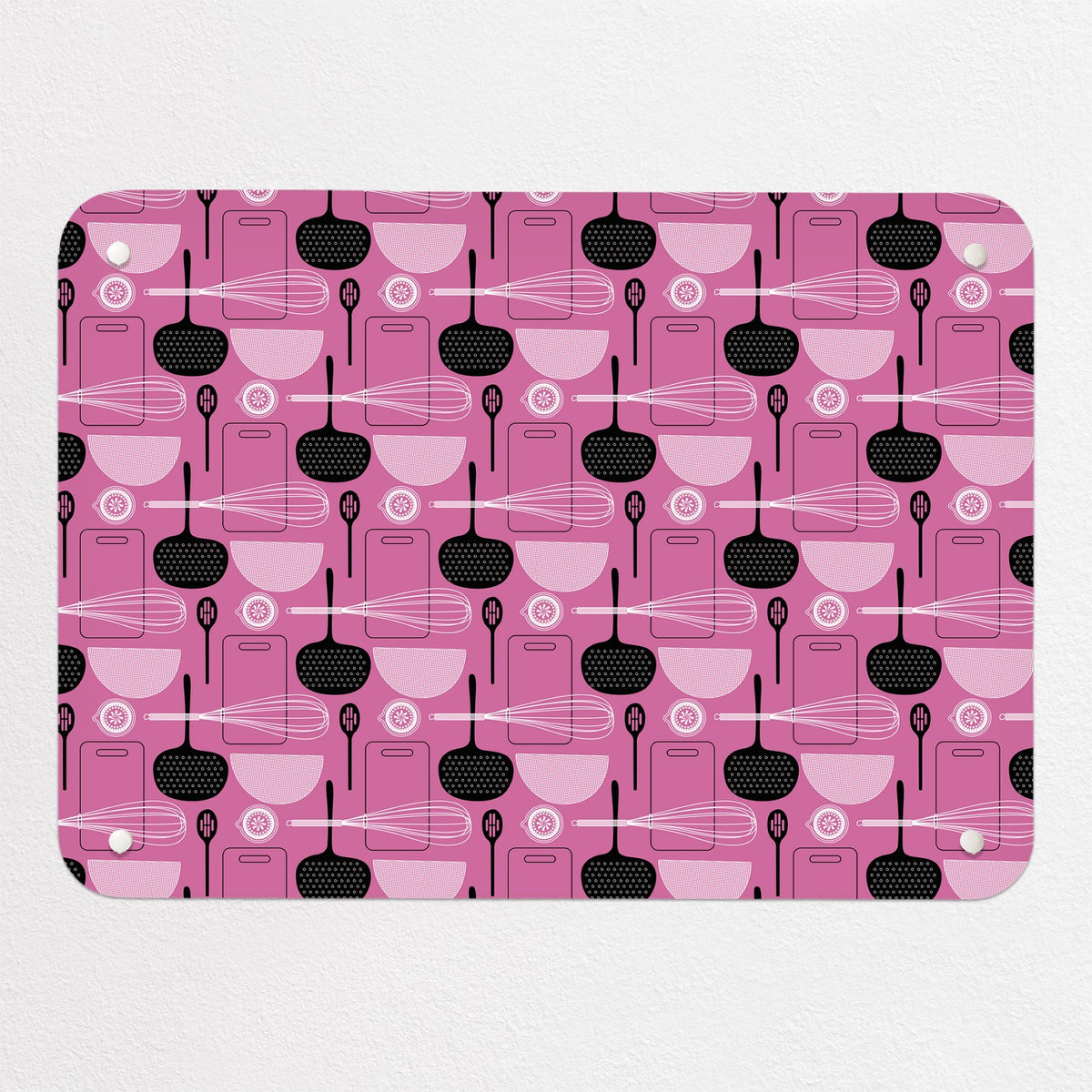 Utensils Repeat Pattern magnetic notice board in Pink, small size, 55 × 40 cm