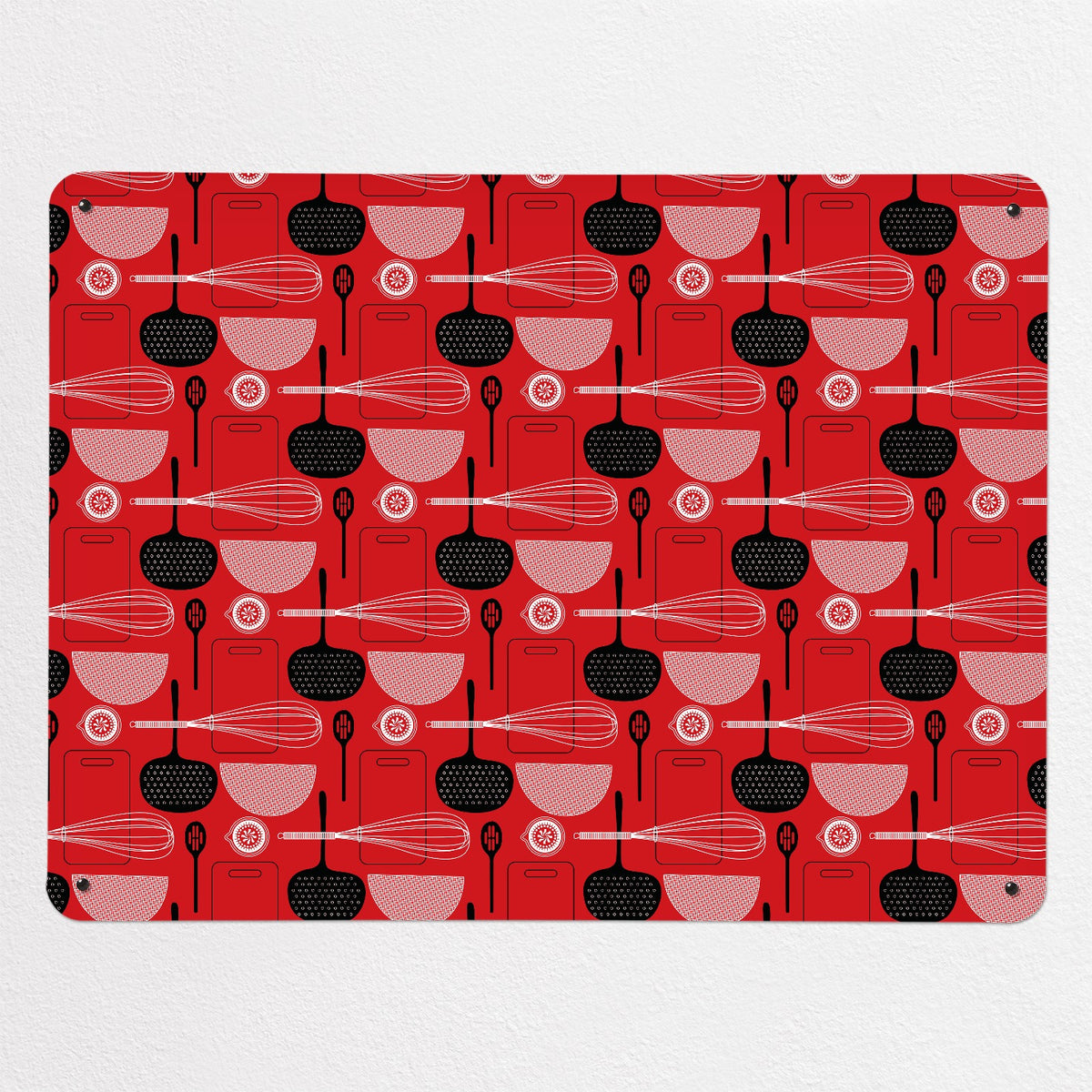 Utensils Repeat Pattern magnetic notice board in Red, large size, 100 × 75 cm