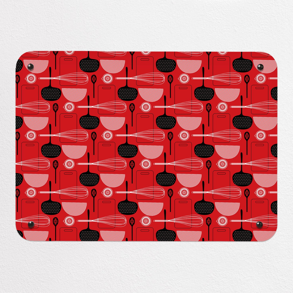 Utensils Repeat Pattern magnetic notice board in Red, small size, 55 × 40 cm