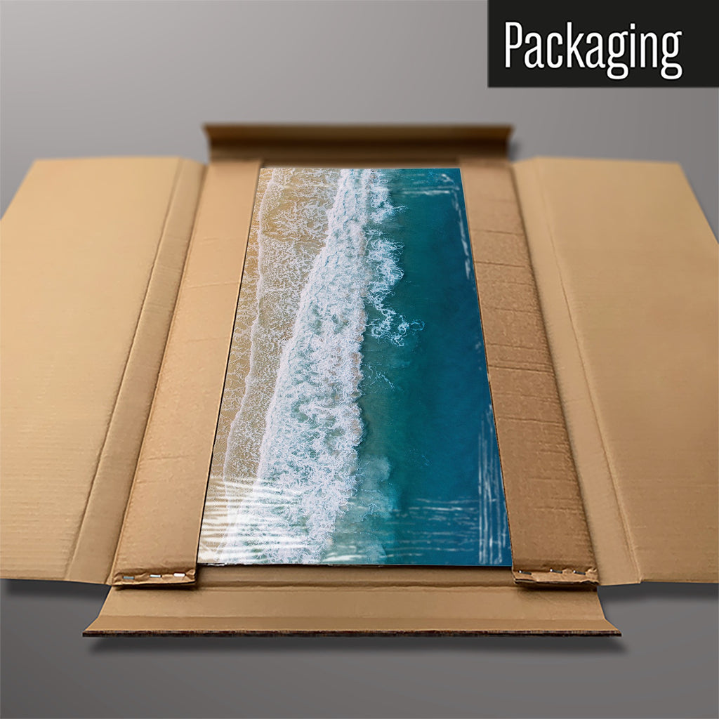 The Waves On The Shore magnetic notice board packed flat in its cardboard box
