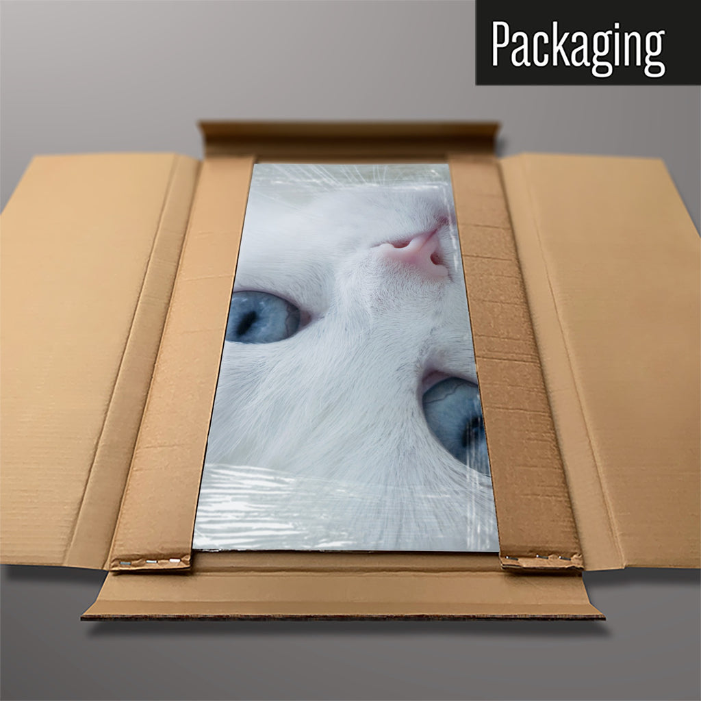 The White Cat magnetic notice board packed flat in its cardboard box