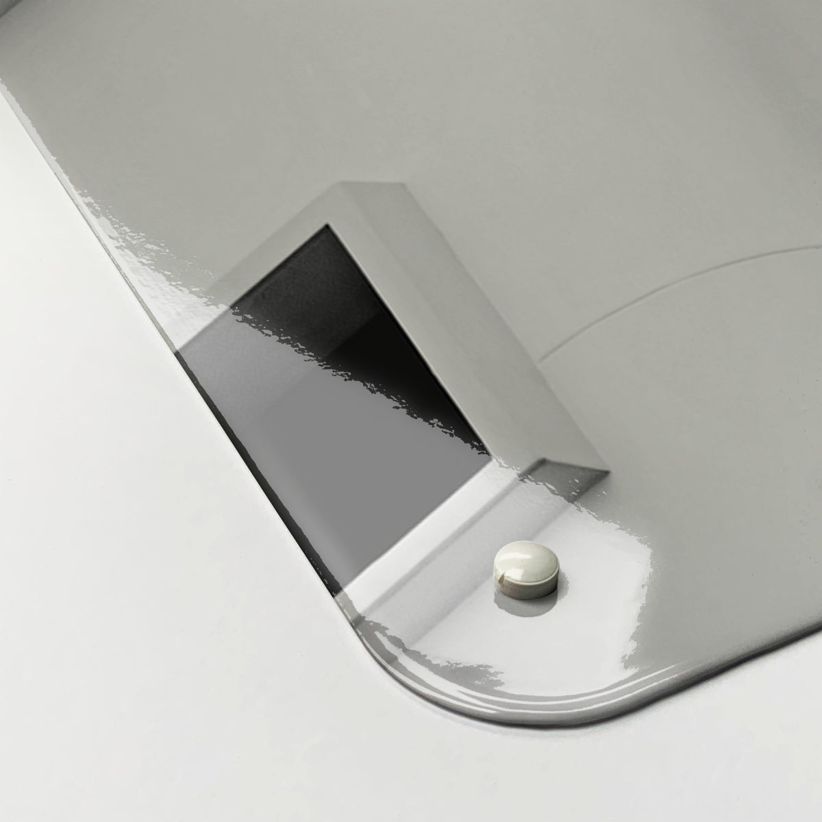 Close-up of the corner of the Window Pattern magnetic notice board, showing the gloss finish and a screw cap