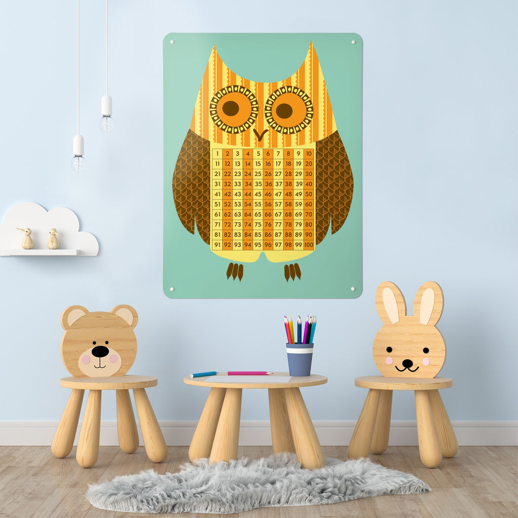 Wise Owl Number Square magnetic notice board in Wise Owl Number Square on the wall of a children's room