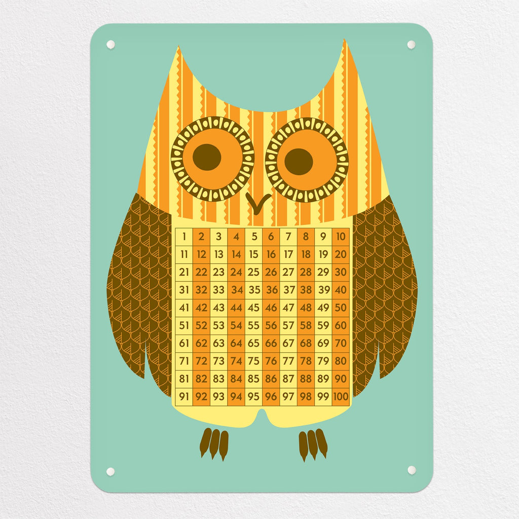 Wise Owl Number Square magnetic notice board in Wise Owl Number Square, medium size, 55 × 75 cm