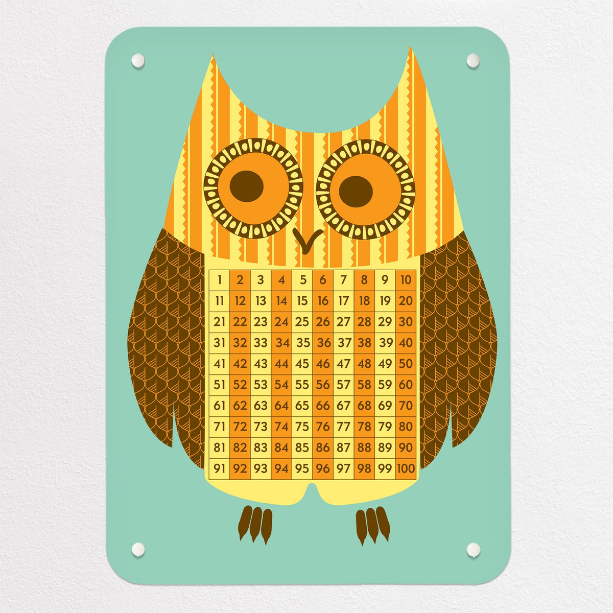 Wise Owl Number Square magnetic notice board in Wise Owl Number Square, small size, 40 × 55 cm