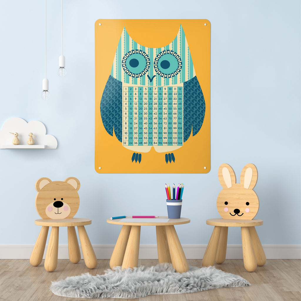 Wise Owl Times Tables magnetic notice board in 'Wise Owl - Times Tables' on the wall of a children's room
