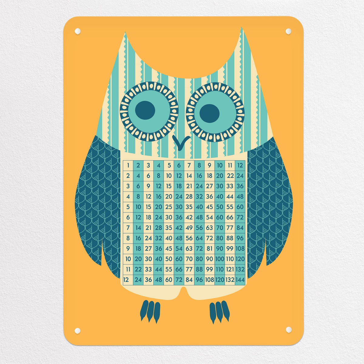 Wise Owl Times Tables magnetic notice board in 'Wise Owl - Times Tables', medium size, 55 × 75 cm