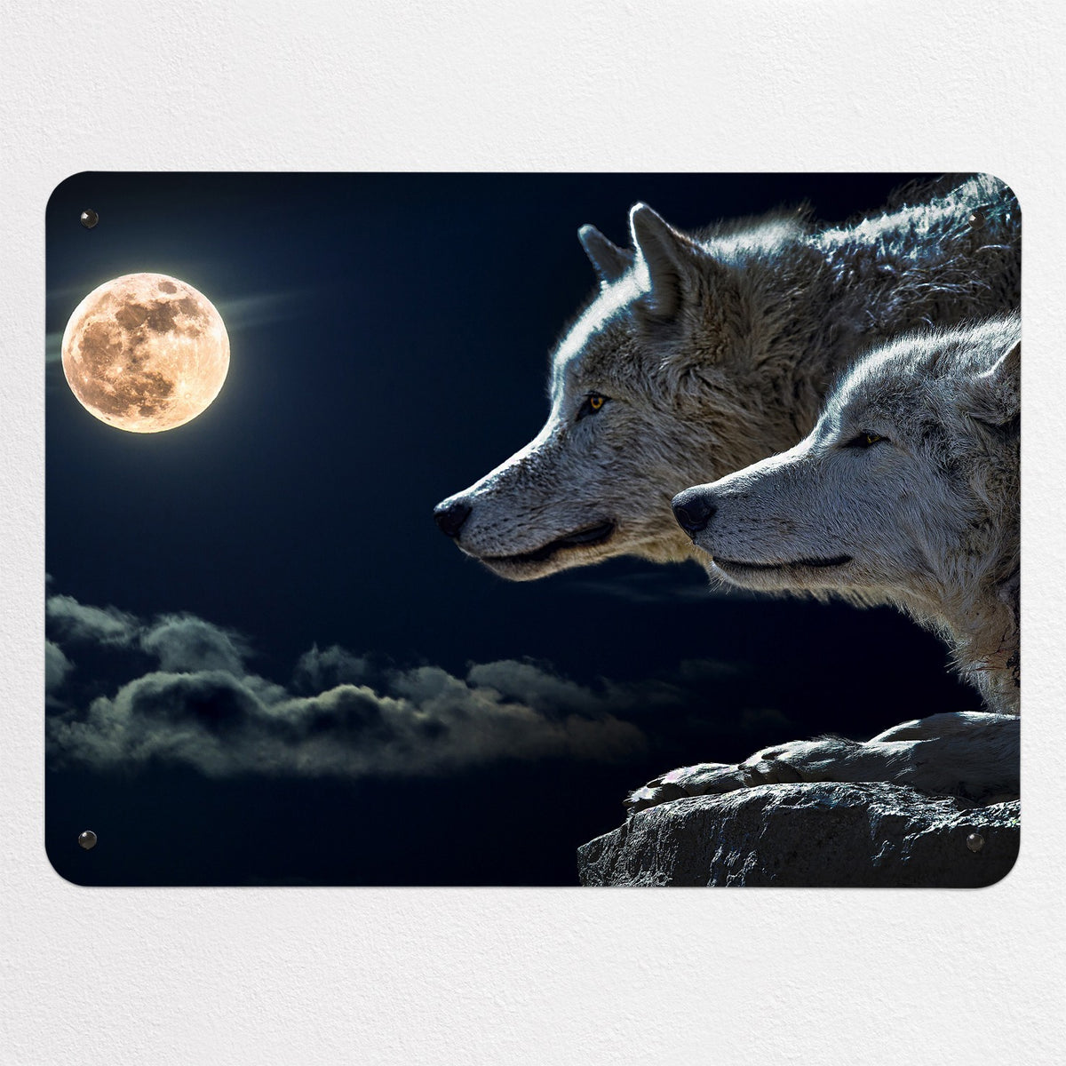 Wolves Under The Moon magnetic notice board, medium size, 75 × 55 cm