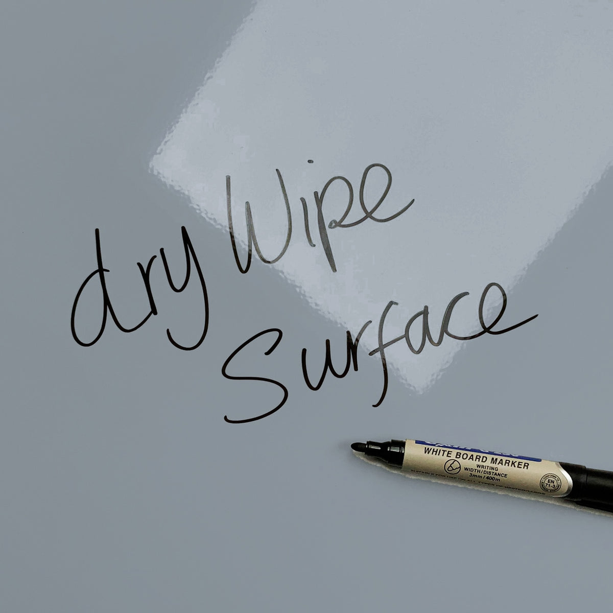 The words dry wipe surface written in marker pen on the Zurich Skyscrapers magnetic notice board