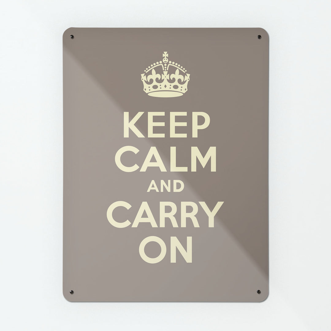 A large magnetic notice board by Beyond the Fridge with an image of a vintage keep calm and carry on poster in brown