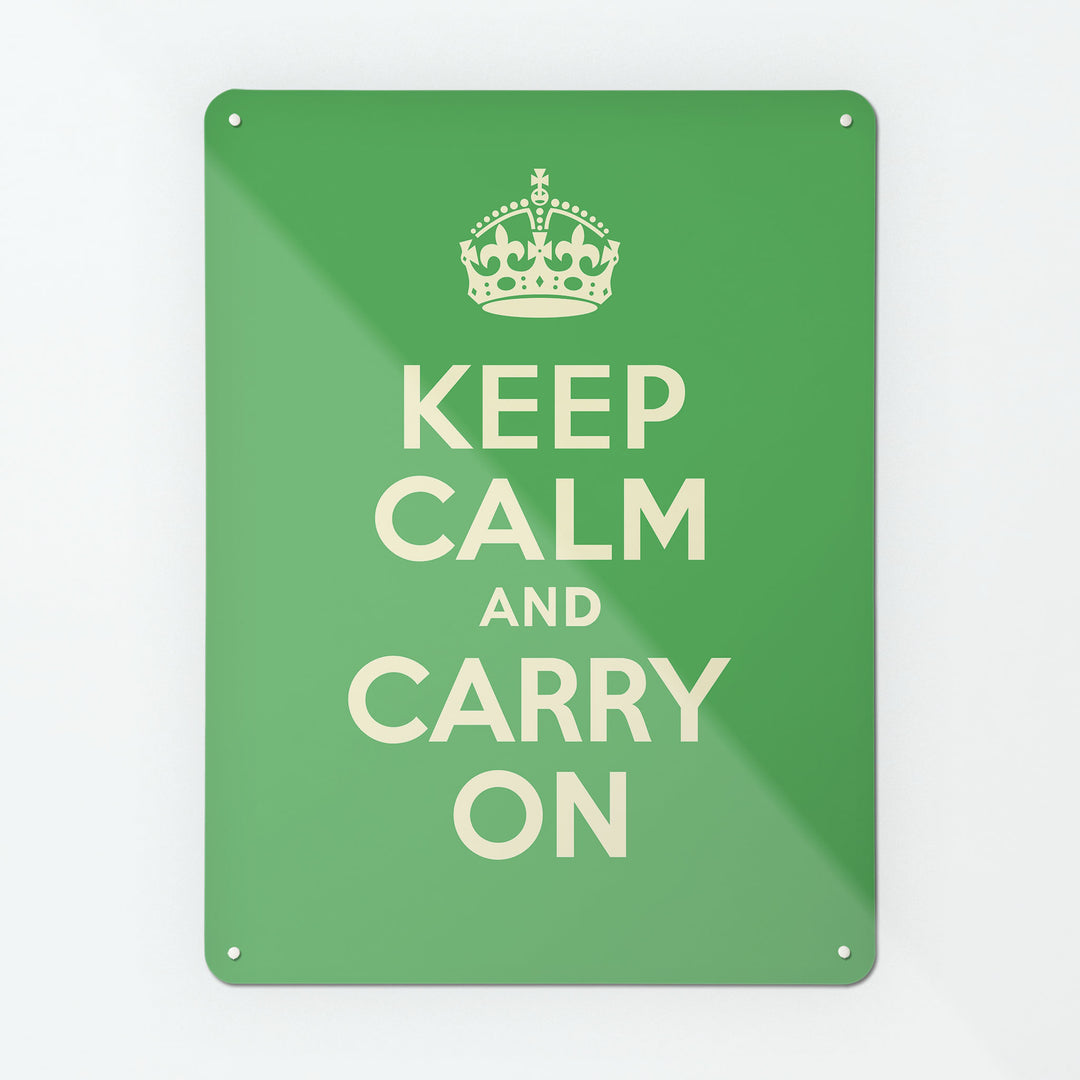 A large magnetic notice board by Beyond the Fridge with an image of a green keep calm and carry on poster