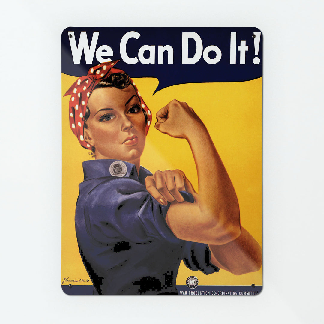 A large magnetic notice board by Beyond the Fridge with a retro American wartime poster of Rosie the riveter 