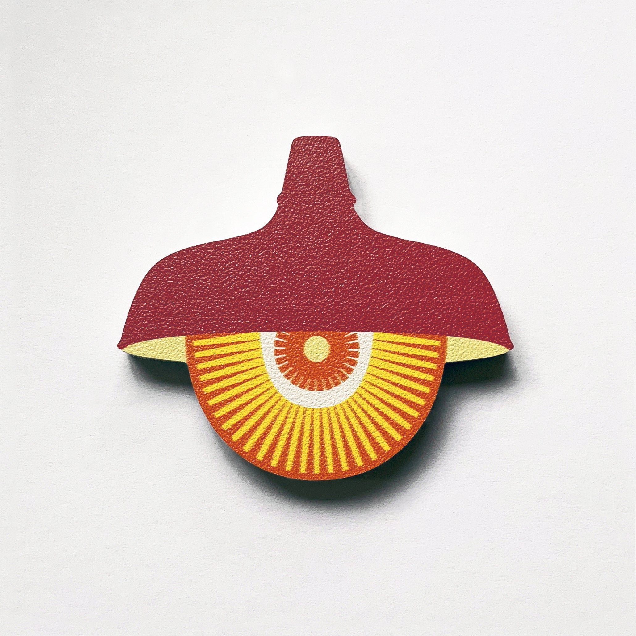 A red retro pendant light plywood fridge magnet by Beyond the Fridge