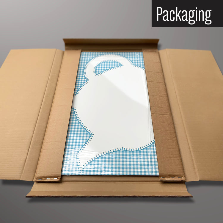 An appliqué teapot design magnetic board in it’s cardboard packaging