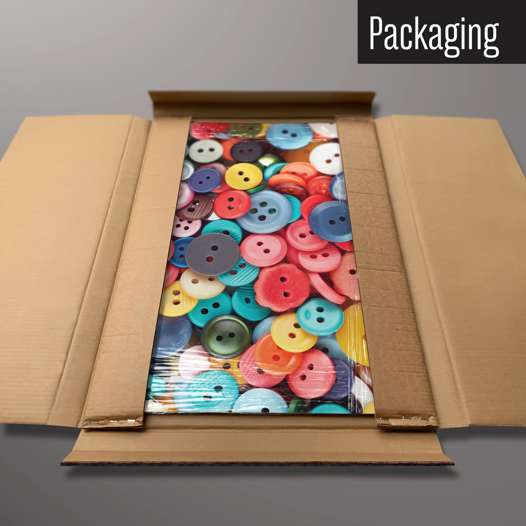 A buttons magnetic board in it’s cardboard packaging