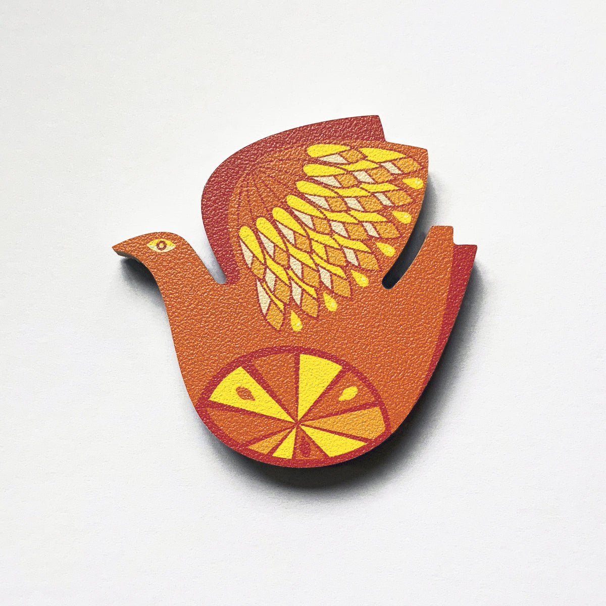 A retro citrus bird orange and lemon design plywood fridge magnet by Beyond the Fridge