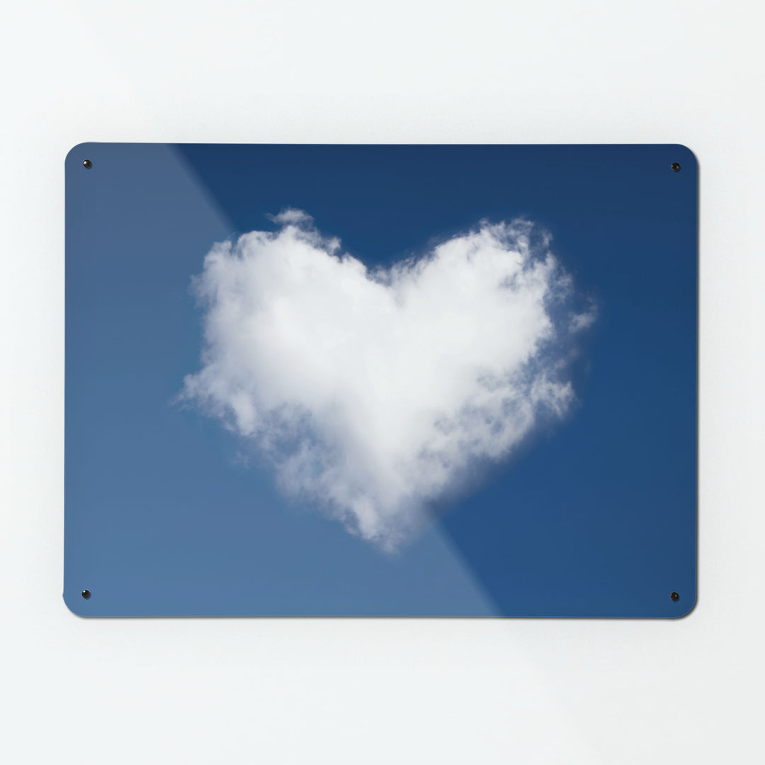 A large magnetic notice board by Beyond the Fridge with an image of a cloud in the shape of a heart