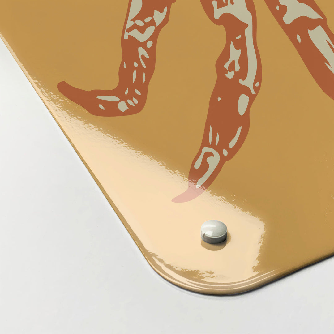 The corner detail of a crab illustration magnetic board to show it’s high gloss surface