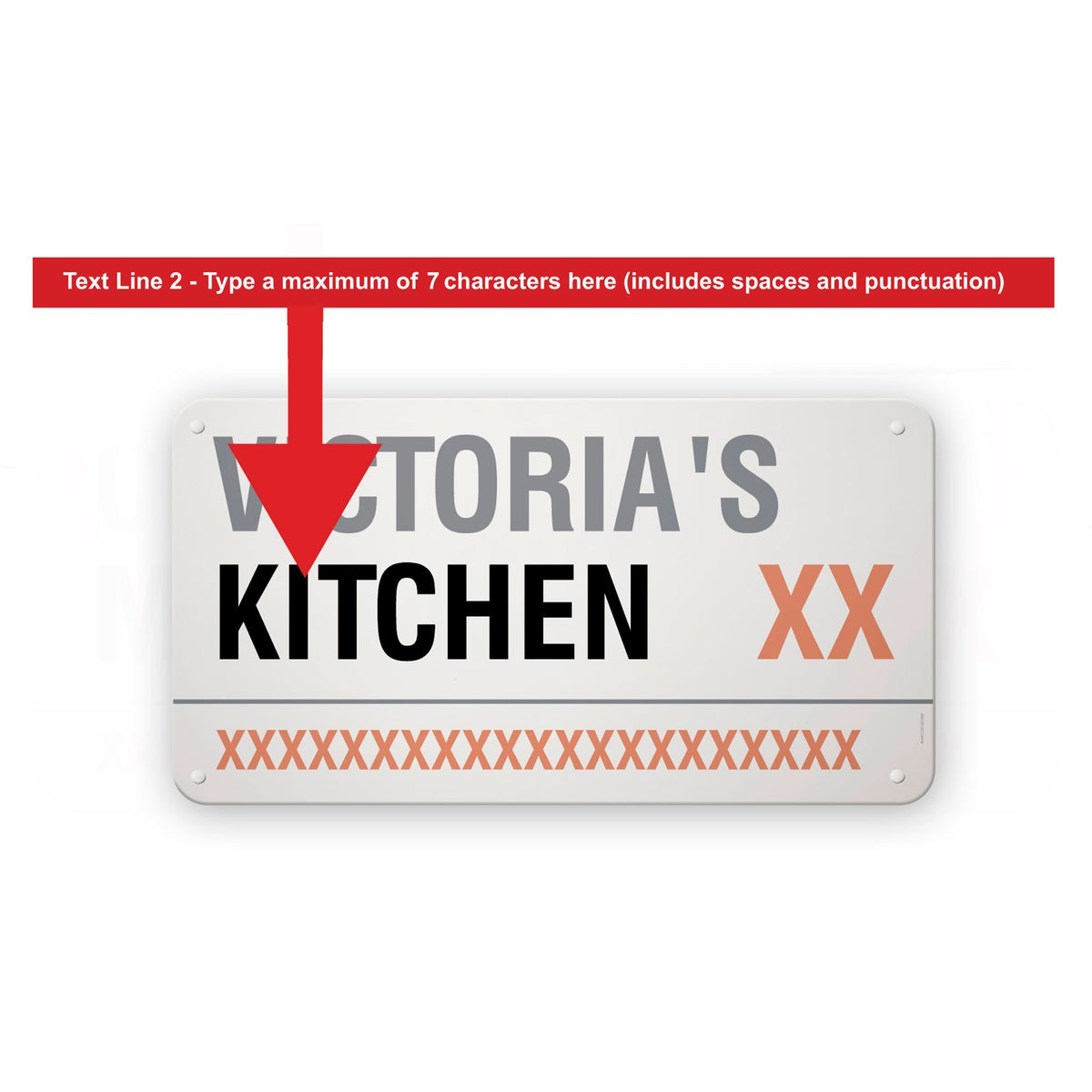 How to personalise the 75 cm London street sign: the second line holds up to 7 characters