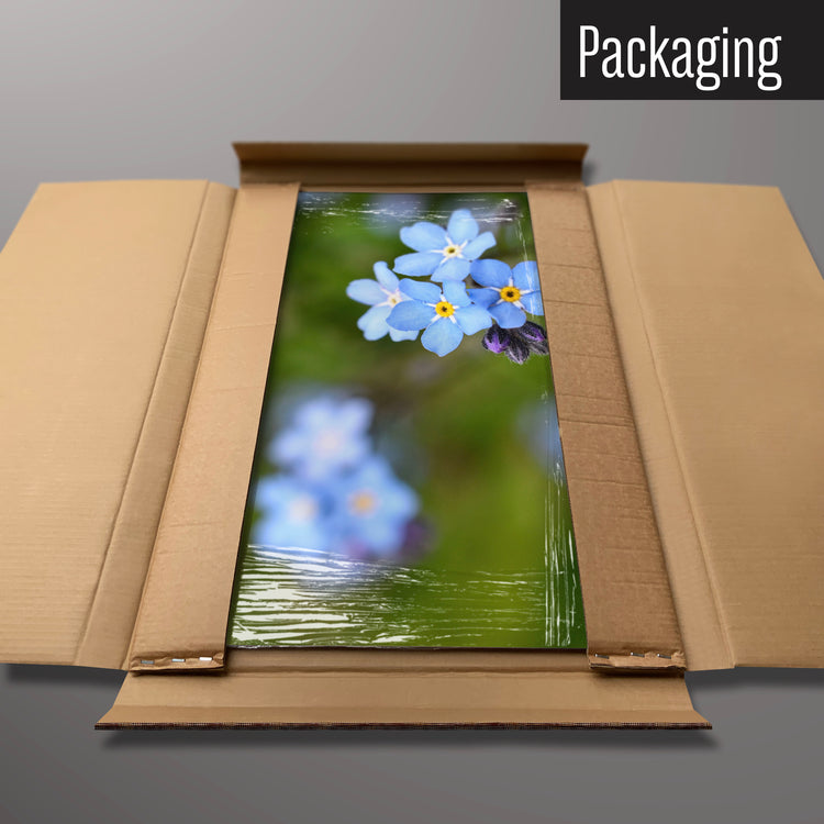 A forget me not photographic magnetic board in it’s cardboard packaging