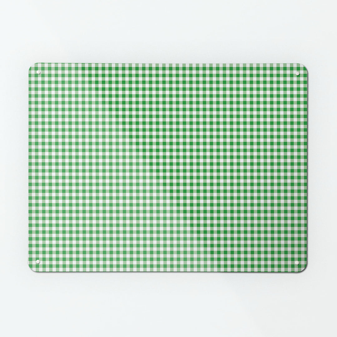 A large magnetic notice board by Beyond the Fridge with a green gingham pattern