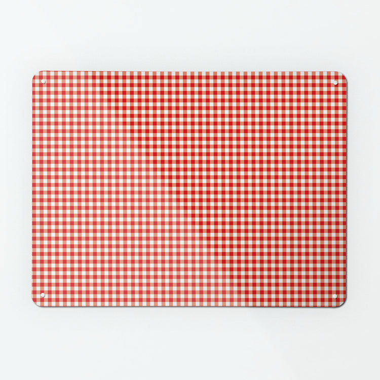 A large magnetic notice board by Beyond the Fridge with a red gingham pattern