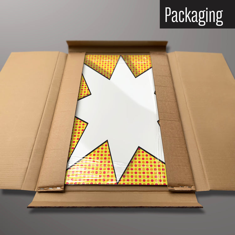 A cartoon idea bubble design magnetic board in it’s cardboard packaging