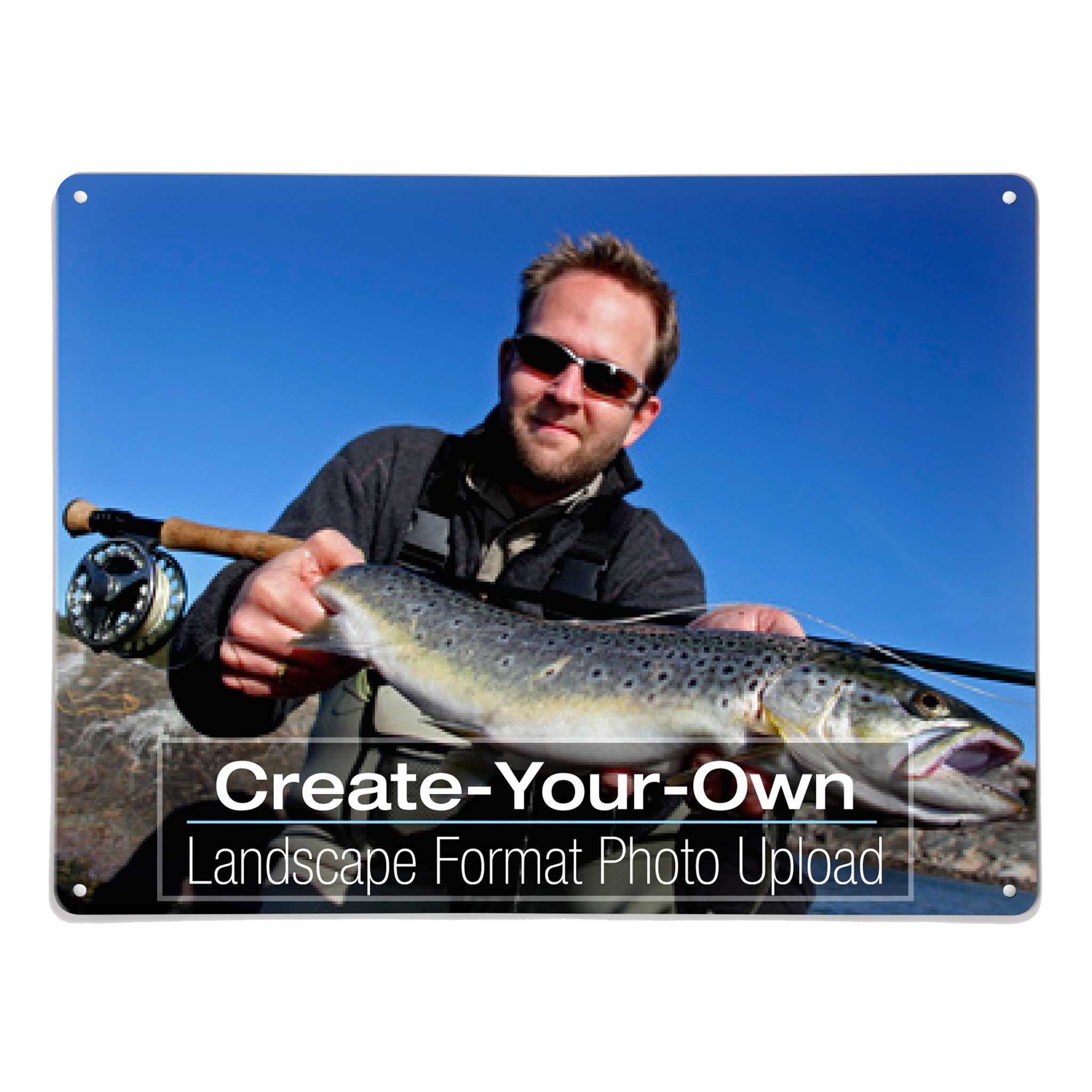 A large create your own personalised magnetic notice board by Beyond the Fridge with a photograph of an angler with a big fish