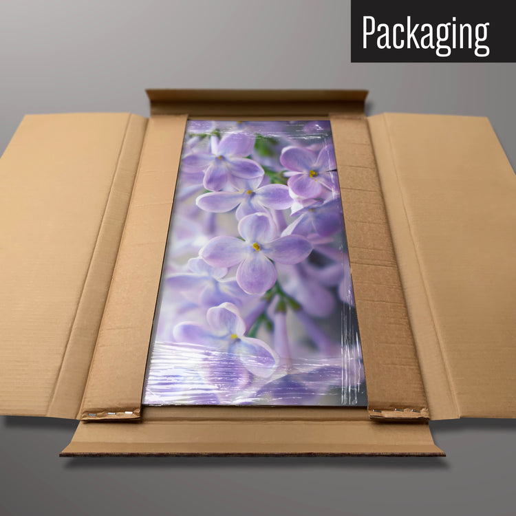 A lilac magnetic board in it’s cardboard packaging