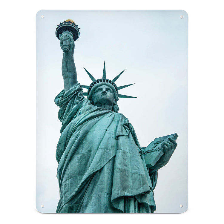 A large magnetic notice board by Beyond the Fridge with a photographic image of the Statue of Liberty
