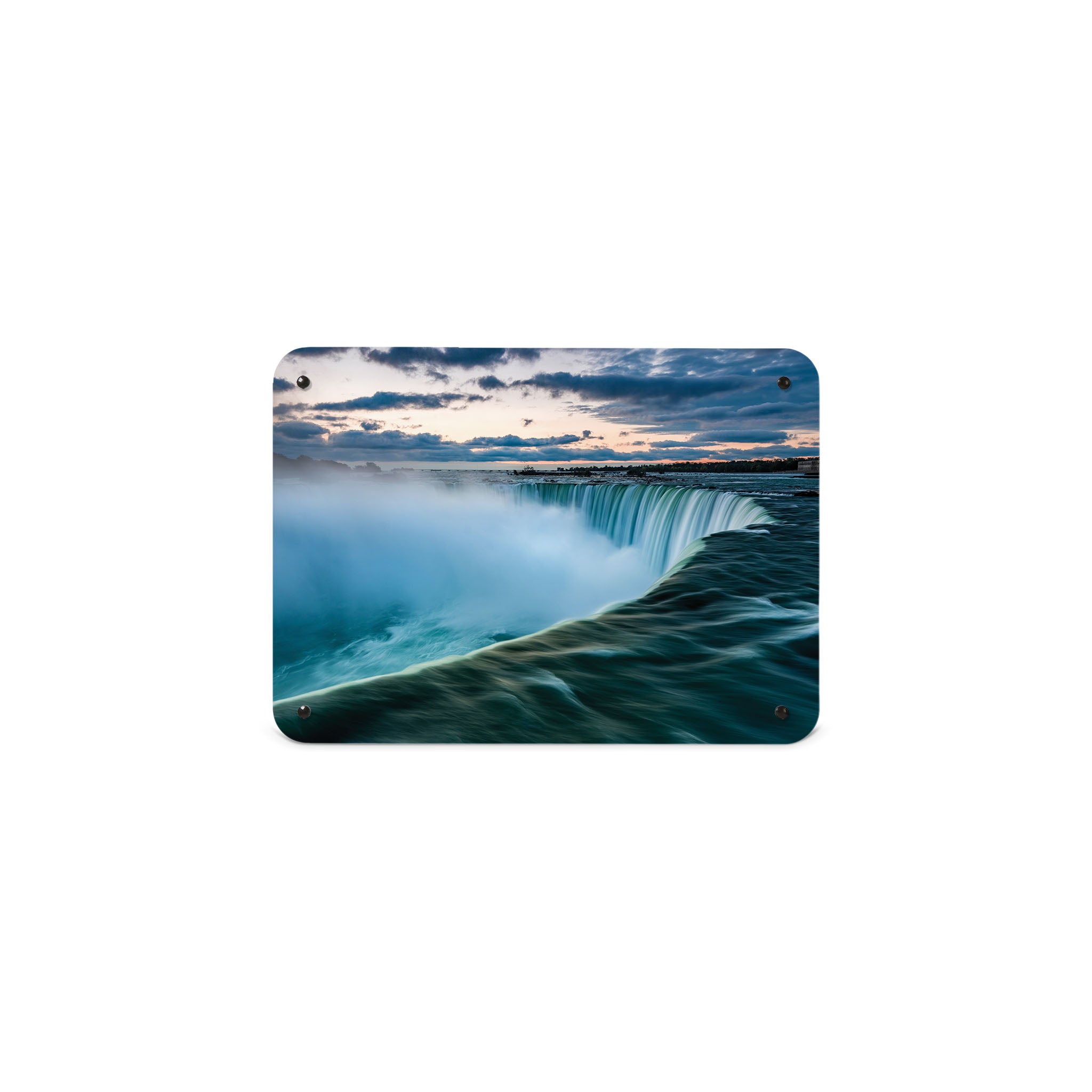 A small magnetic notice board by Beyond the Fridge with a photograph of the Niagara Falls