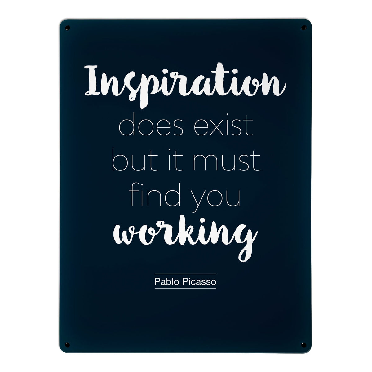 A large magnetic notice board by Beyond the Fridge with an image of an inspirational quote by Pablo Picasso 