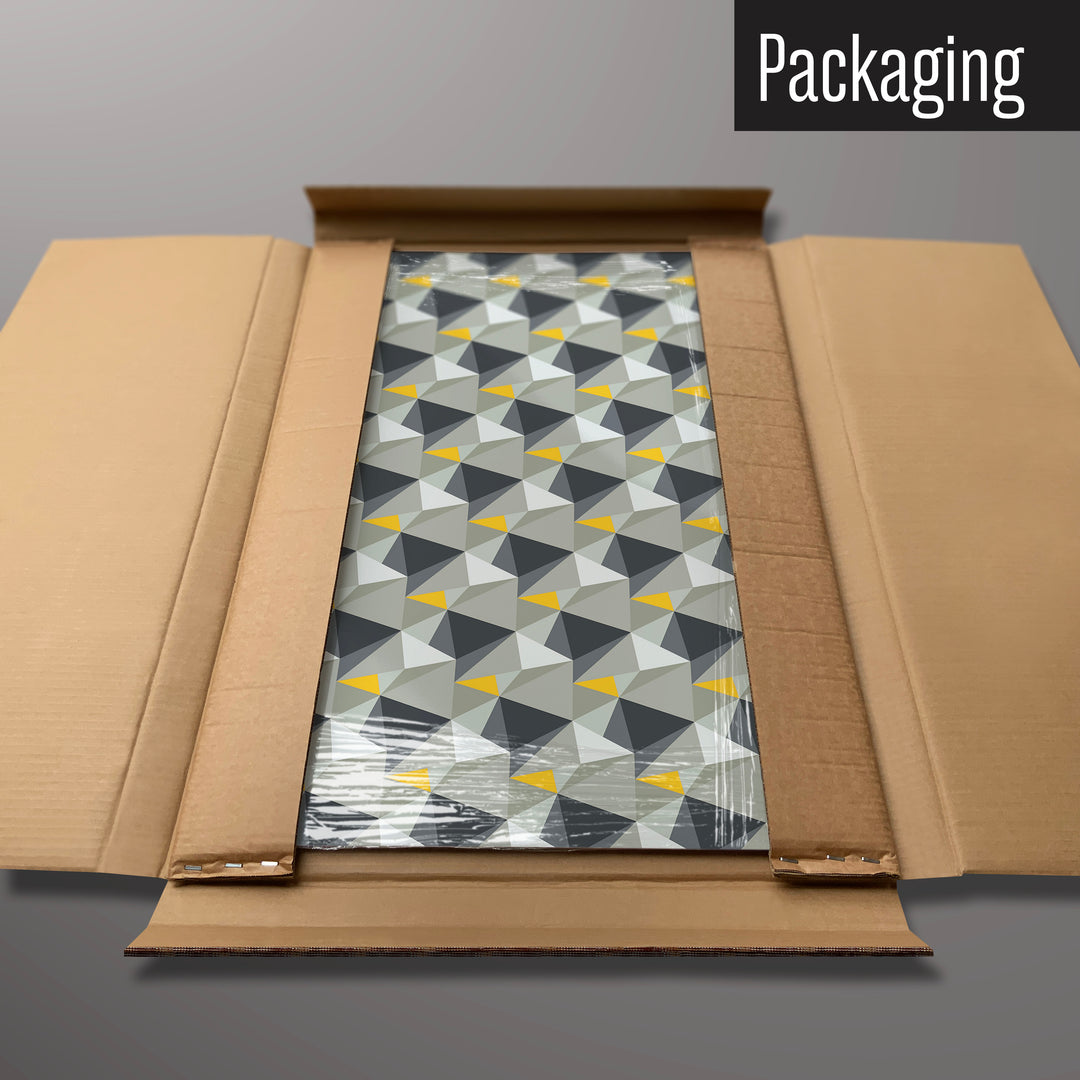 A shards design concrete and yellow magnetic board in it’s cardboard packaging