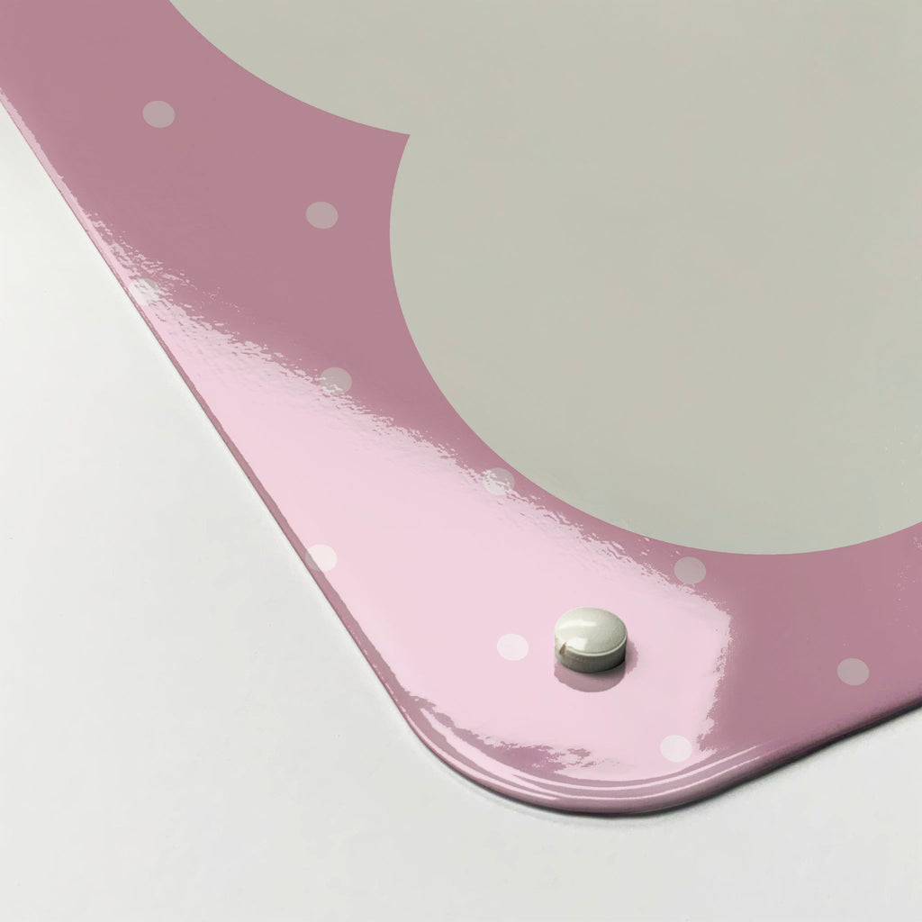 The corner detail of a so much to do pink dry erase magnetic board to show it’s high gloss surface