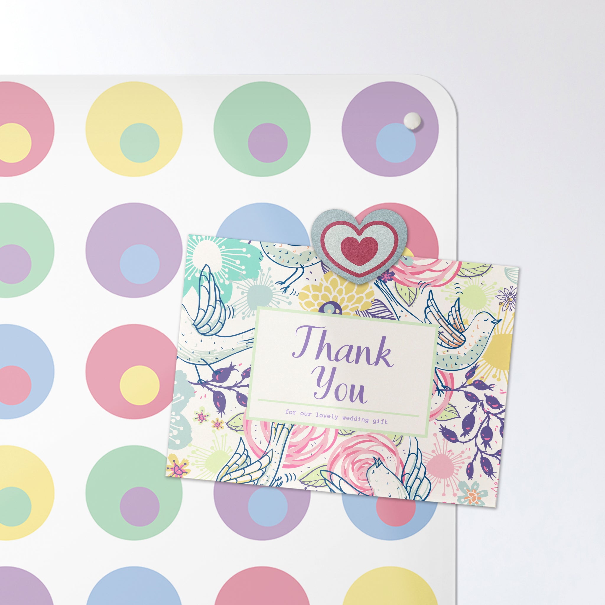 A postcard on a spots on white design magnetic board or metal wall art panel