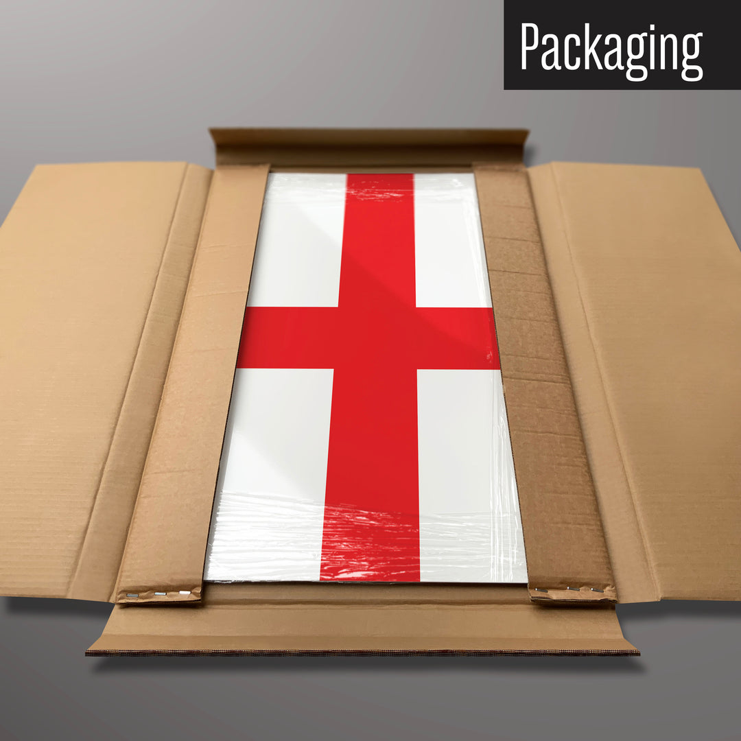 An England flag design magnetic board in it’s cardboard packaging