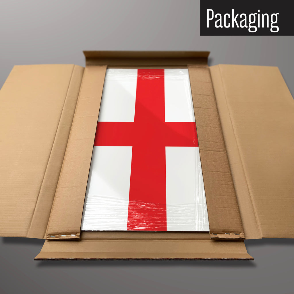 An England flag design magnetic board in it’s cardboard packaging