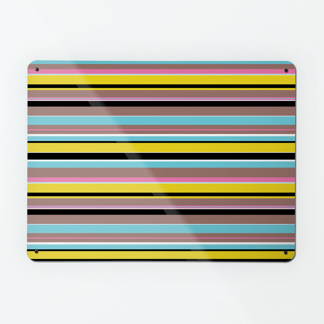 A large magnetic notice board by Beyond the Fridge with a stripes design in liquorice colour way