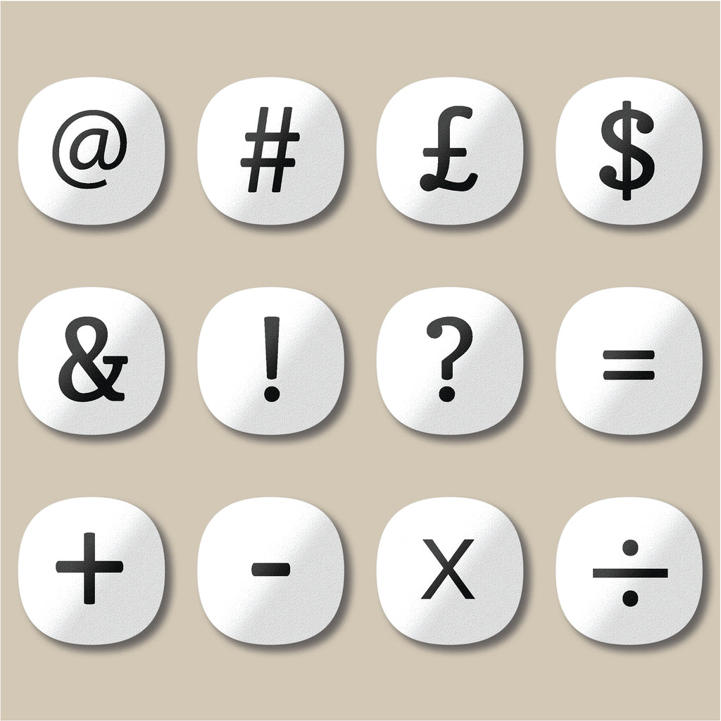 The full set of symbol fridge magnets: @ # £ $ & ! ? = + − × ÷