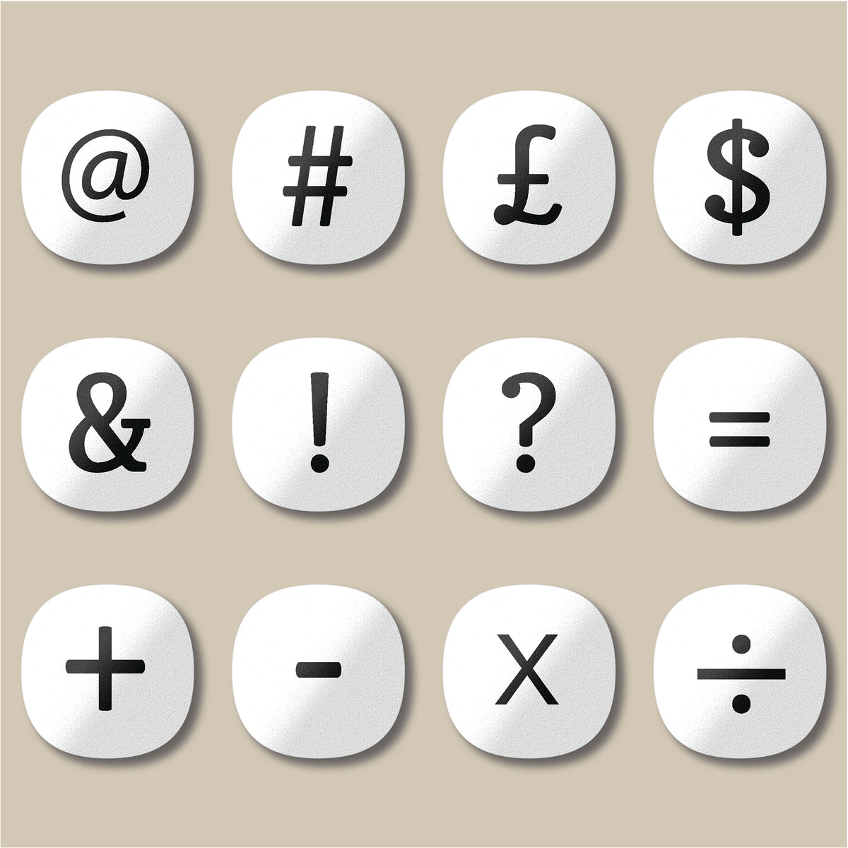 The full set of symbol fridge magnets: @ # £ $ & ! ? = + − × ÷