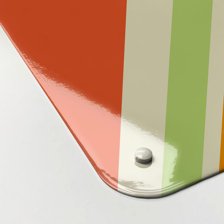 The corner detail of a Union Jack flag design multi colour magnetic board to show it’s high gloss surface