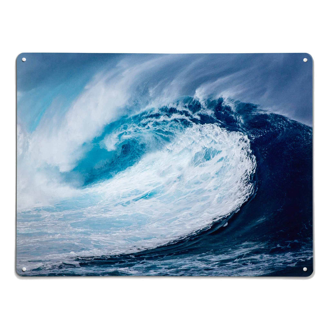 A large magnetic notice board by Beyond the Fridge with a photograph of a breaking wave