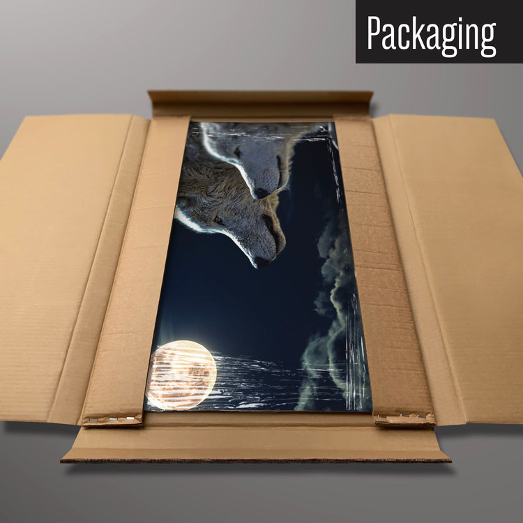 A wolves under the moon magnetic board in it’s cardboard packaging
