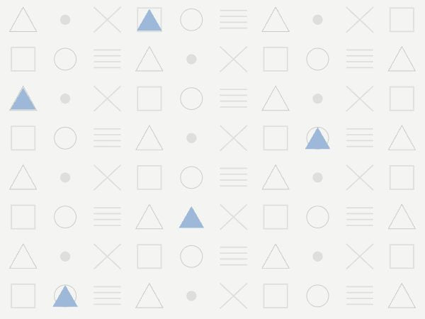 Branded background board: pale grey and silver geometric tiles on off-white with a few muted blue triangles