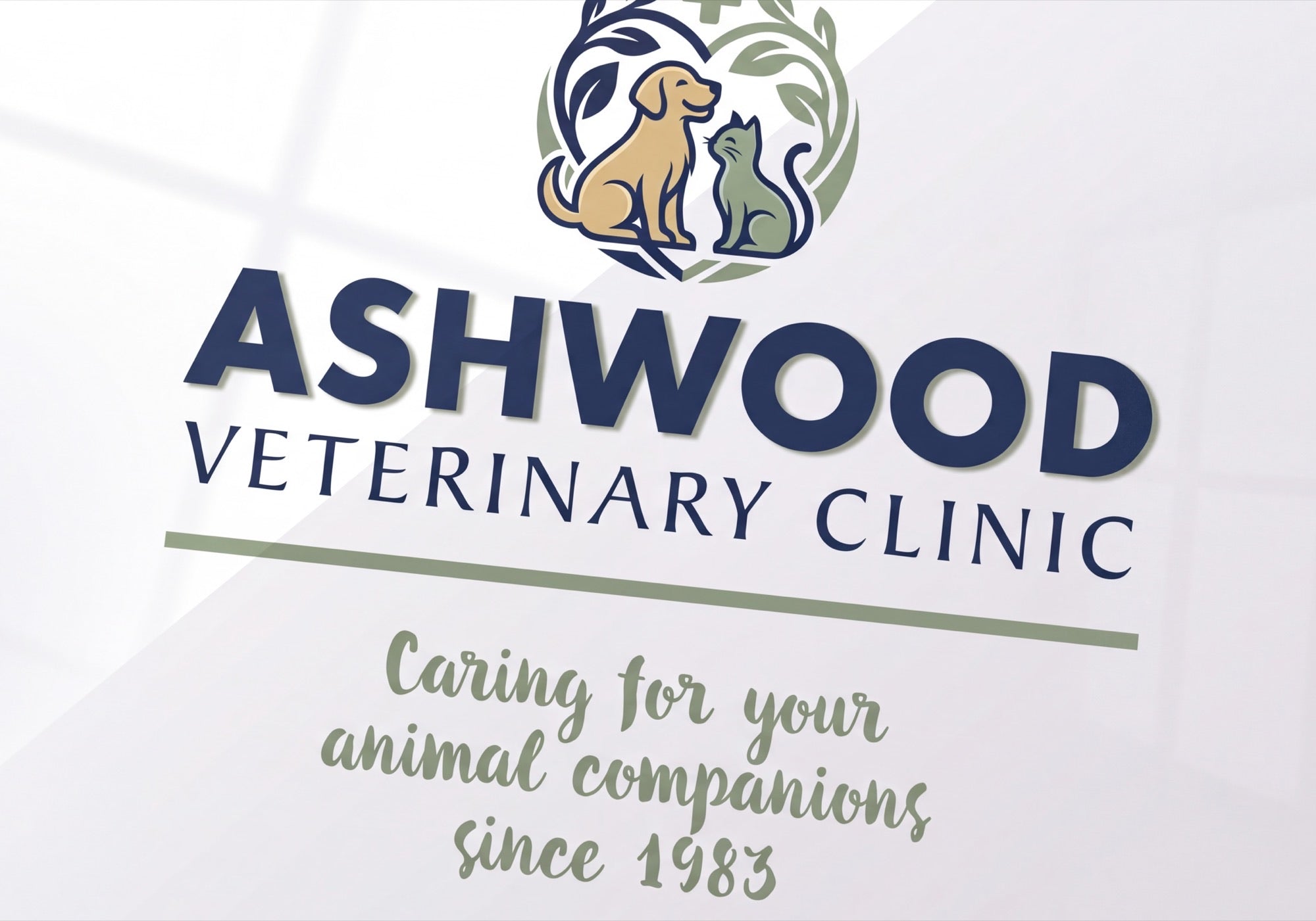 Veterinary clinic branded wall sign with logo and strapline