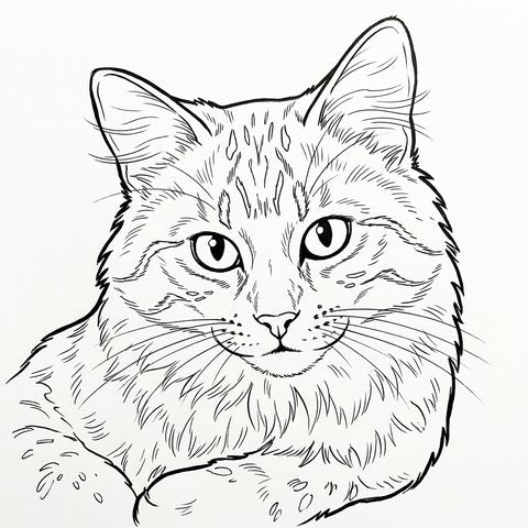A cat portrait as line drawing