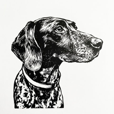 A dog portrait as linocut
