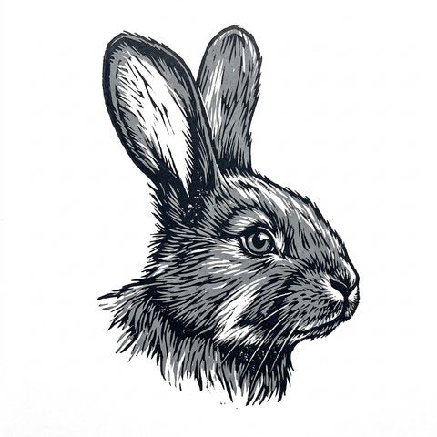 A rabbit portrait as linocut